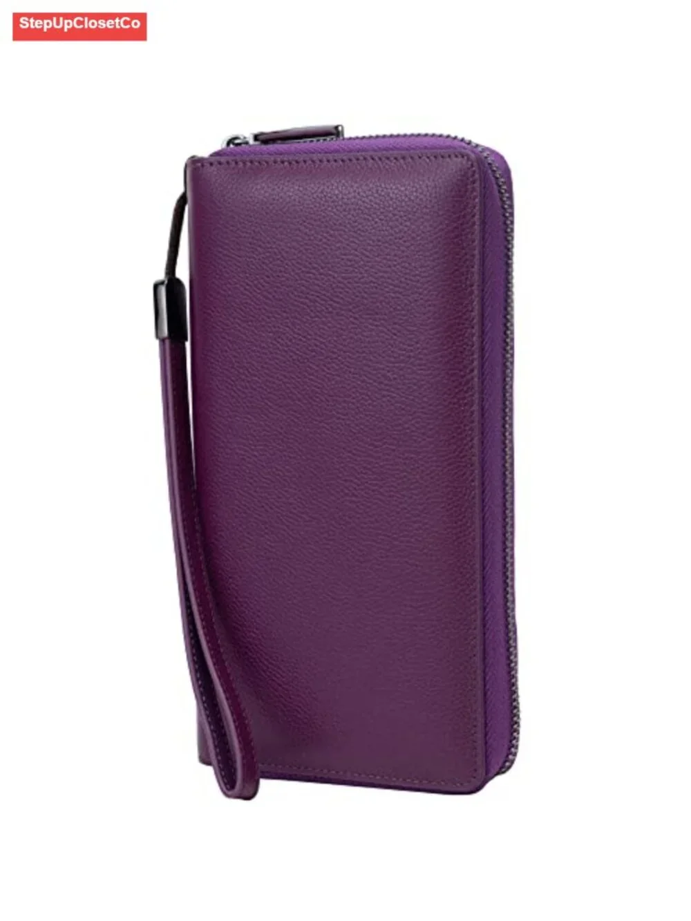 Genuine Leather Zip Around RFID Blocking Phone Wallet Wristlet Large Capacity